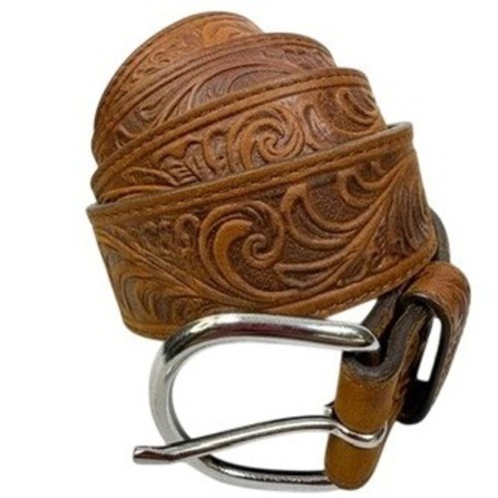 Justin Tooled Leather Western Belt Floral Scroll Brown 53909 Made USA Men's 44